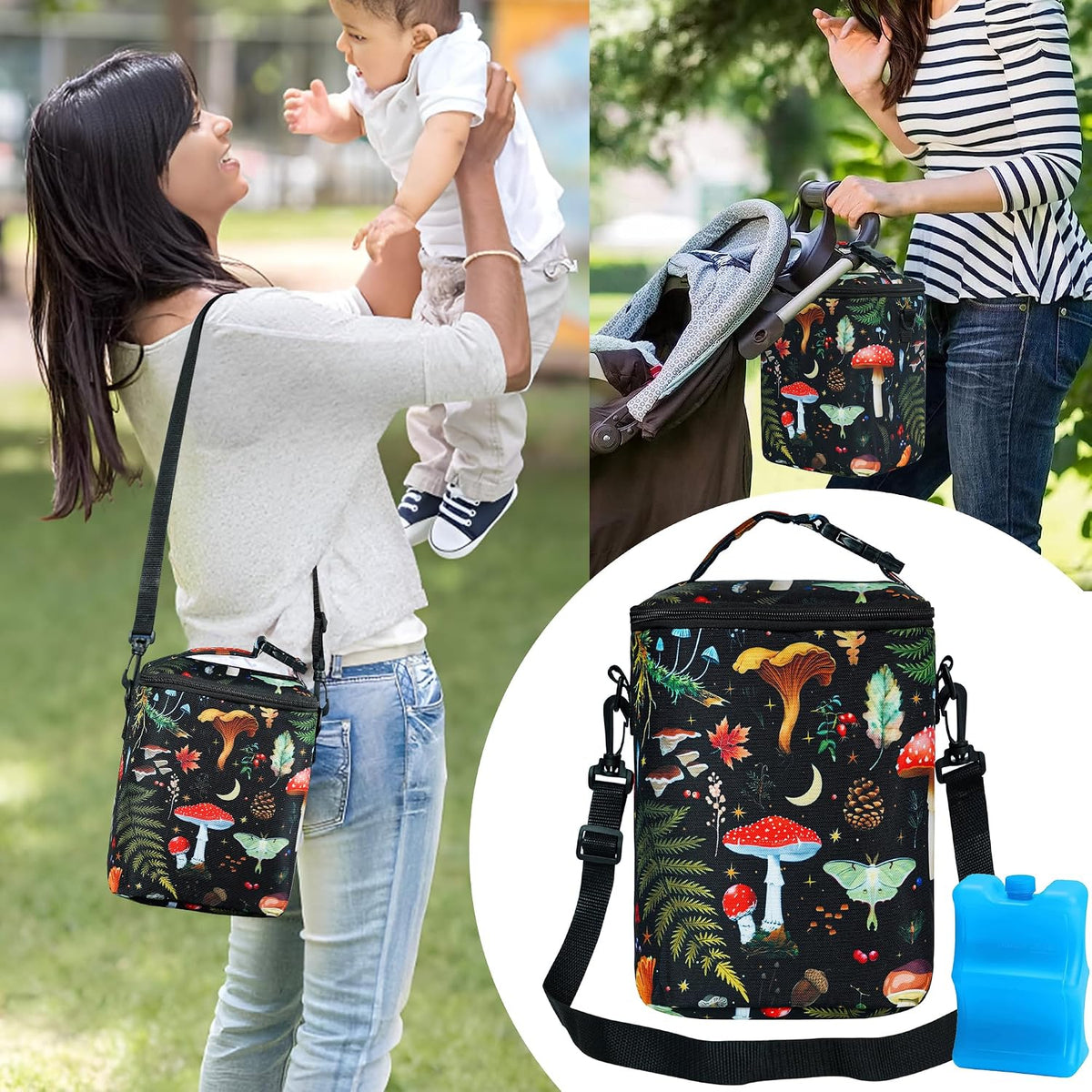 Breastmilk Cooler Bag with Ice Pack Fits 4 Baby Bottles Up To 9 Ounce Insulated Baby Bottle Bag Breast Milk Cooler on the Go with Strap Cooler Bag for Nursing Mom Daycare or Travel