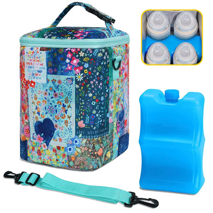 Breastmilk Cooler Bag with Ice Pack Fits 4 Baby Bottles Up To 9 Ounce Insulated Baby Bottle Bag Breast Milk Cooler on the Go with Strap Cooler Bag for Nursing Mom Daycare or Travel