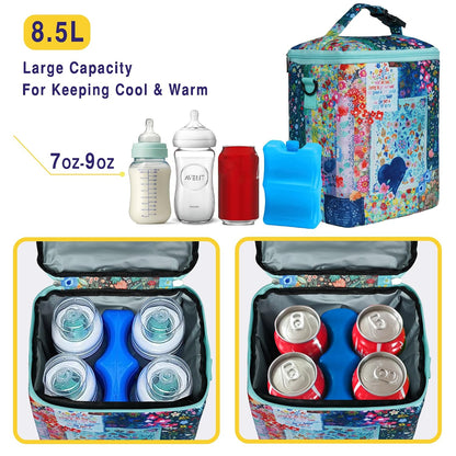 Breastmilk Cooler Bag with Ice Pack Fits 4 Baby Bottles Up To 9 Ounce Insulated Baby Bottle Bag Breast Milk Cooler on the Go with Strap Cooler Bag for Nursing Mom Daycare or Travel