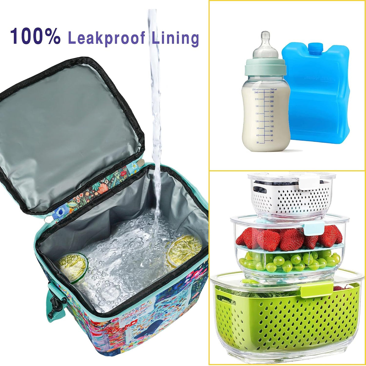 Breastmilk Cooler Bag with Ice Pack Fits 4 Baby Bottles Up To 9 Ounce Insulated Baby Bottle Bag Breast Milk Cooler on the Go with Strap Cooler Bag for Nursing Mom Daycare or Travel