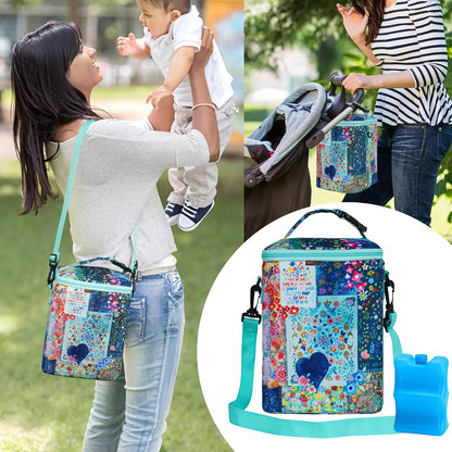 Breastmilk Cooler Bag with Ice Pack Fits 4 Baby Bottles Up To 9 Ounce Insulated Baby Bottle Bag Breast Milk Cooler on the Go with Strap Cooler Bag for Nursing Mom Daycare or Travel