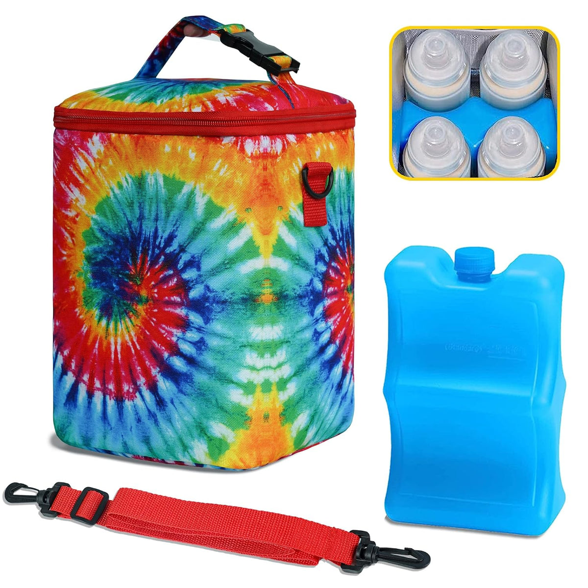 Breastmilk Cooler Bag with Ice Pack Fits 4 Baby Bottles Up To 9 Ounce Insulated Baby Bottle Bag Breast Milk Cooler on the Go with Strap Cooler Bag for Nursing Mom Daycare or Travel