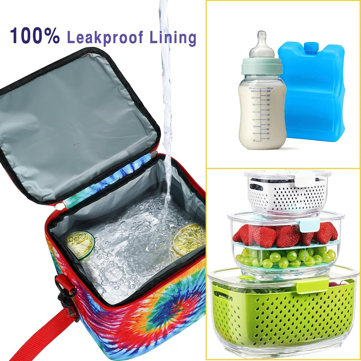Breastmilk Cooler Bag with Ice Pack Fits 4 Baby Bottles Up To 9 Ounce Insulated Baby Bottle Bag Breast Milk Cooler on the Go with Strap Cooler Bag for Nursing Mom Daycare or Travel