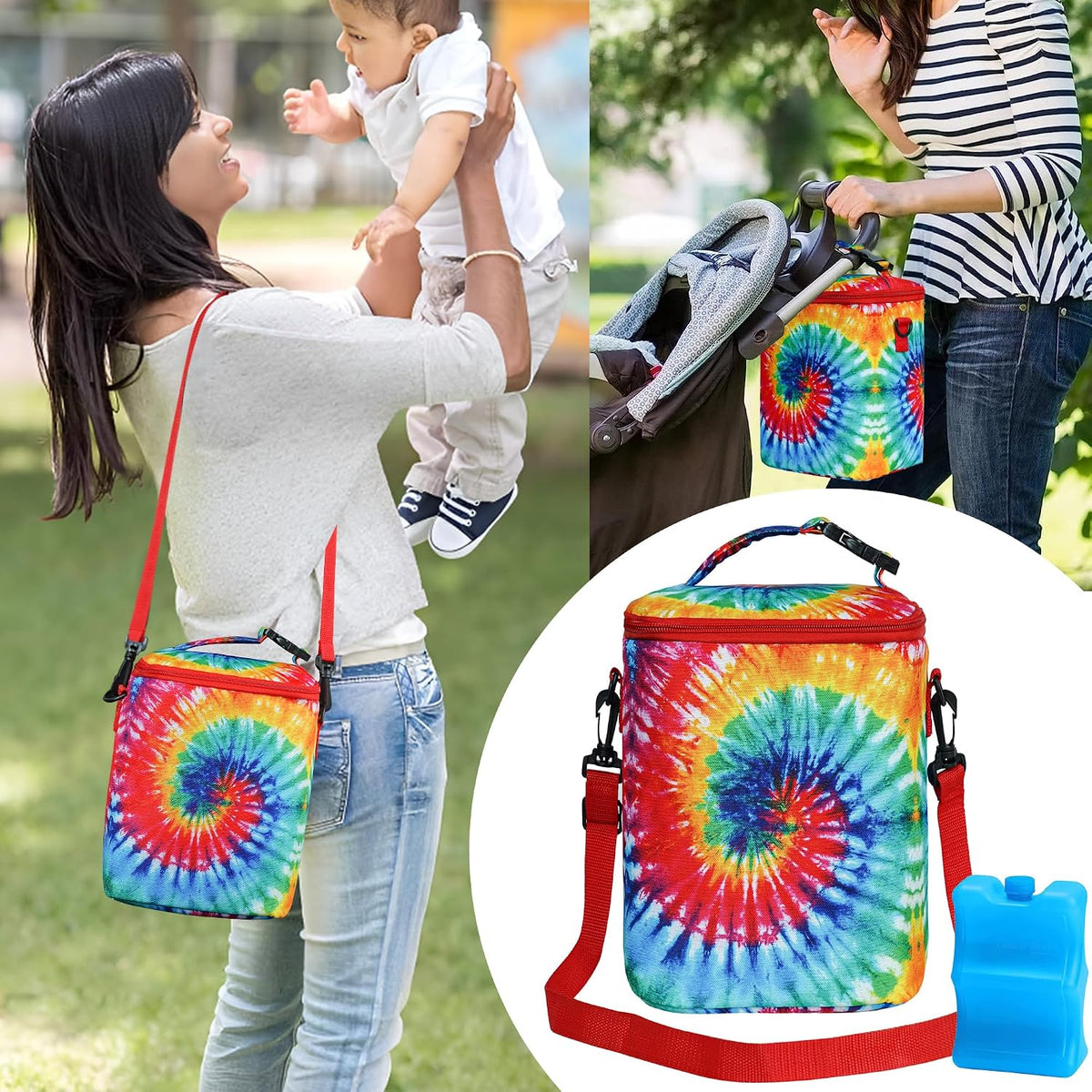 Breastmilk Cooler Bag with Ice Pack Fits 4 Baby Bottles Up To 9 Ounce Insulated Baby Bottle Bag Breast Milk Cooler on the Go with Strap Cooler Bag for Nursing Mom Daycare or Travel