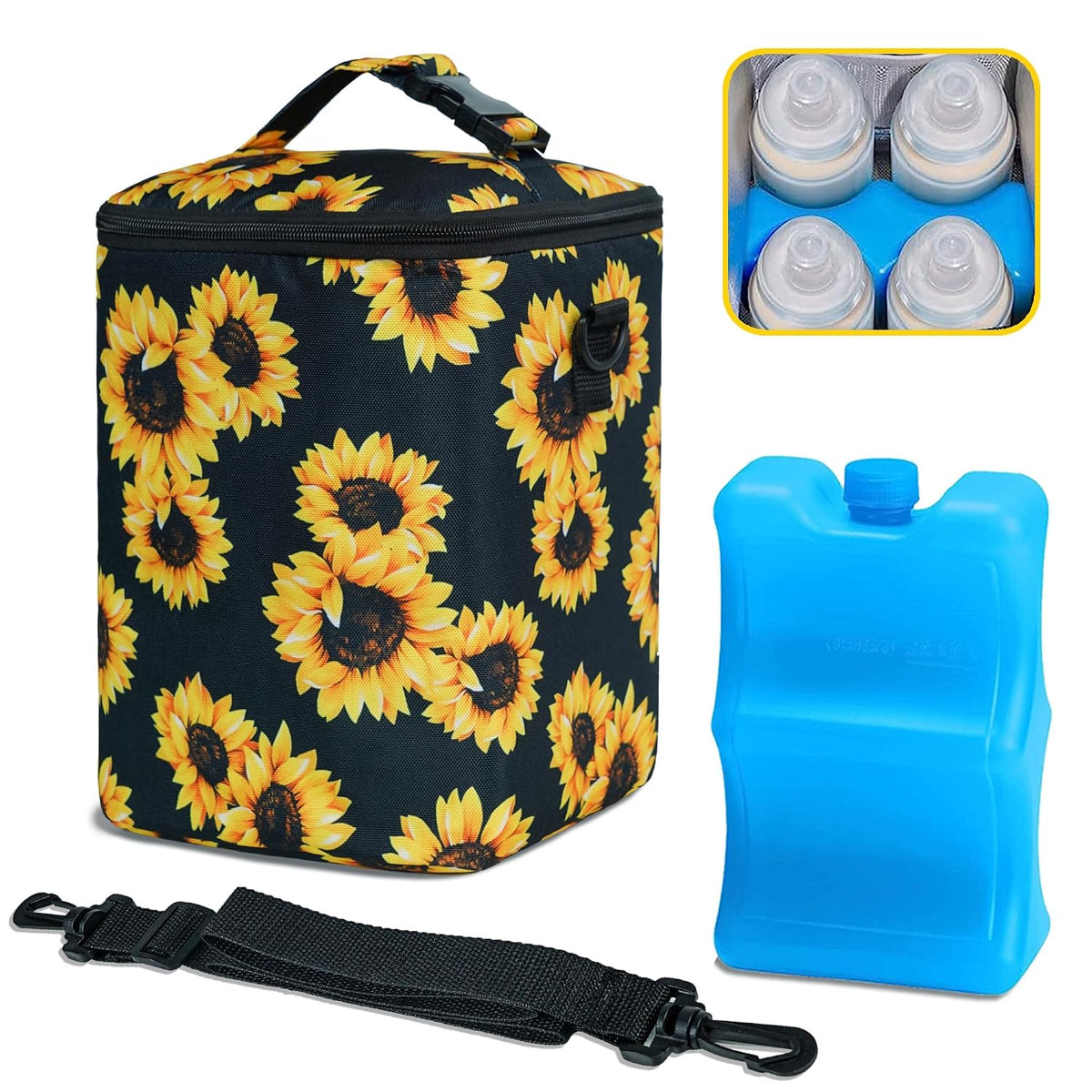 Breastmilk Cooler Bag with Ice Pack Fits 4 Baby Bottles Up To 9 Ounce Insulated Baby Bottle Bag Breast Milk Cooler on the Go with Strap Cooler Bag for Nursing Mom Daycare or Travel