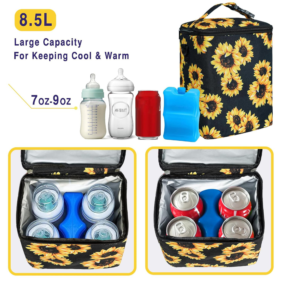 Breastmilk Cooler Bag with Ice Pack Fits 4 Baby Bottles Up To 9 Ounce Insulated Baby Bottle Bag Breast Milk Cooler on the Go with Strap Cooler Bag for Nursing Mom Daycare or Travel