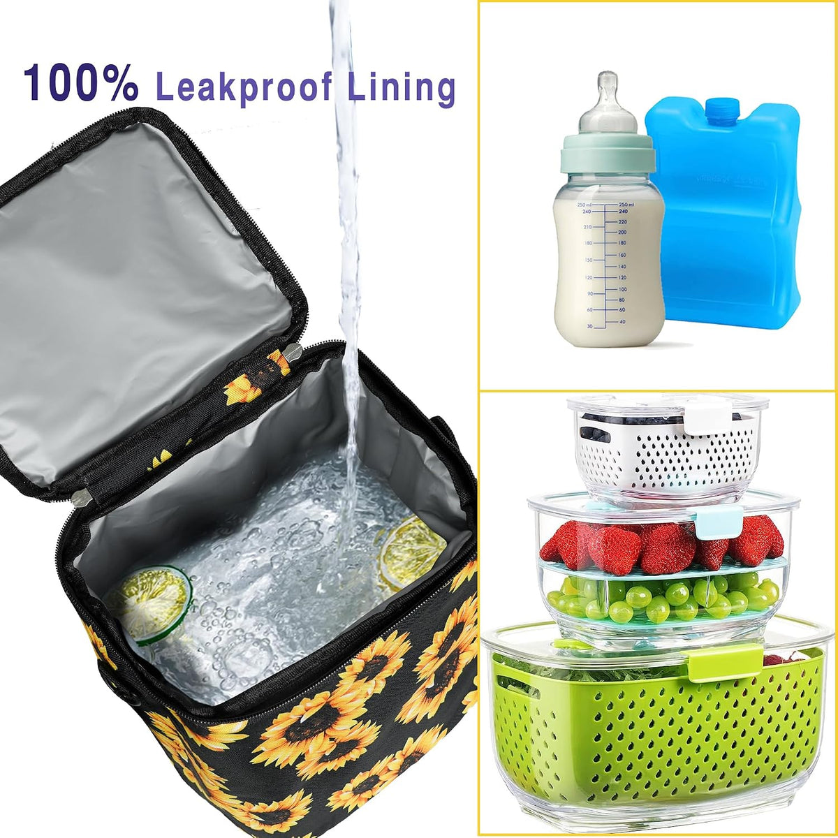 Breastmilk Cooler Bag with Ice Pack Fits 4 Baby Bottles Up To 9 Ounce Insulated Baby Bottle Bag Breast Milk Cooler on the Go with Strap Cooler Bag for Nursing Mom Daycare or Travel