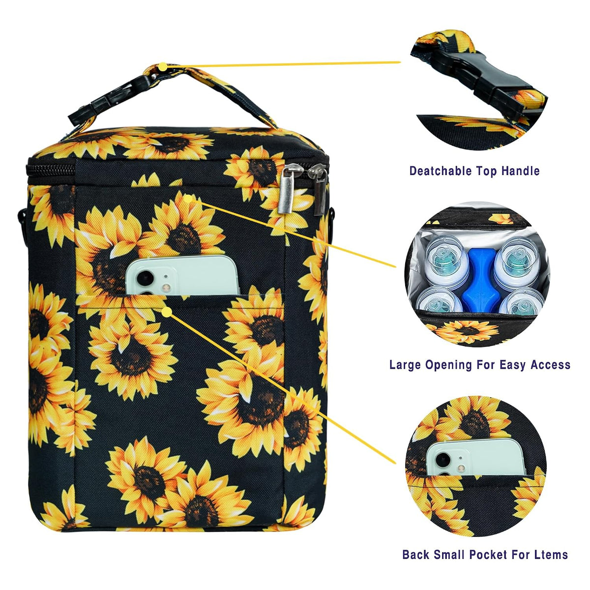 Breastmilk Cooler Bag with Ice Pack Fits 4 Baby Bottles Up To 9 Ounce Insulated Baby Bottle Bag Breast Milk Cooler on the Go with Strap Cooler Bag for Nursing Mom Daycare or Travel