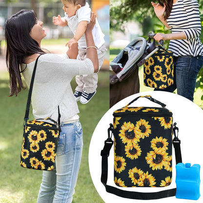 Breastmilk Cooler Bag with Ice Pack Fits 4 Baby Bottles Up To 9 Ounce Insulated Baby Bottle Bag Breast Milk Cooler on the Go with Strap Cooler Bag for Nursing Mom Daycare or Travel