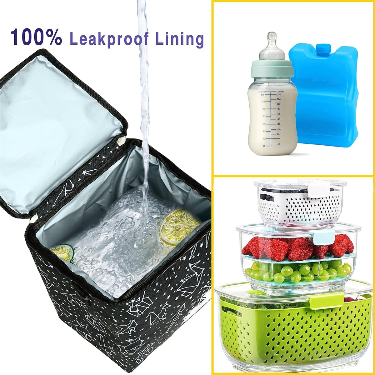 Breastmilk Cooler Bag with Ice Pack Fits 4 Baby Bottles Up To 9 Ounce Insulated Baby Bottle Bag Breast Milk Cooler on the Go with Strap Cooler Bag for Nursing Mom Daycare or Travel