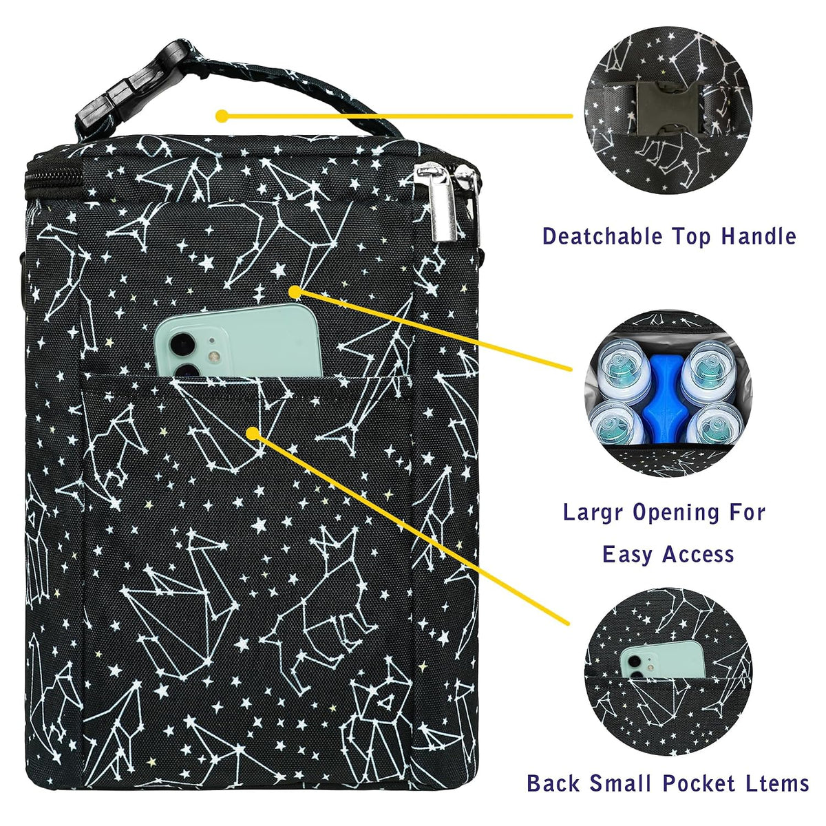 Breastmilk Cooler Bag with Ice Pack Fits 4 Baby Bottles Up To 9 Ounce Insulated Baby Bottle Bag Breast Milk Cooler on the Go with Strap Cooler Bag for Nursing Mom Daycare or Travel
