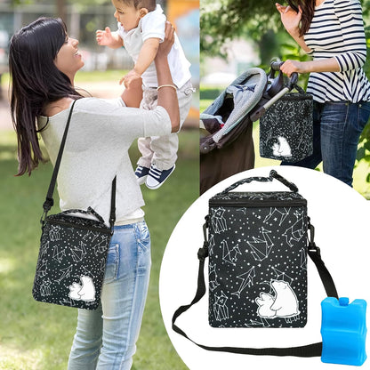 Breastmilk Cooler Bag with Ice Pack Fits 4 Baby Bottles Up To 9 Ounce Insulated Baby Bottle Bag Breast Milk Cooler on the Go with Strap Cooler Bag for Nursing Mom Daycare or Travel