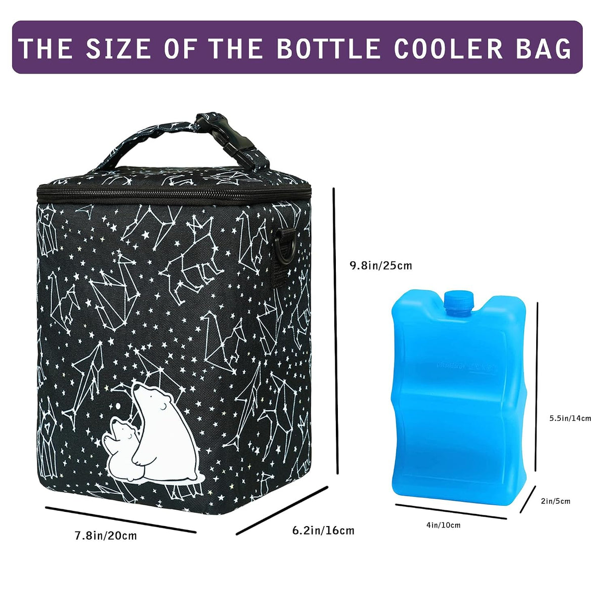 Breastmilk Cooler Bag with Ice Pack Fits 4 Baby Bottles Up To 9 Ounce Insulated Baby Bottle Bag Breast Milk Cooler on the Go with Strap Cooler Bag for Nursing Mom Daycare or Travel