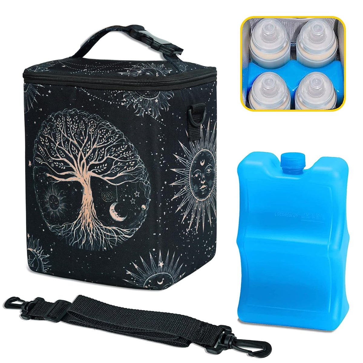 Breastmilk Cooler Bag with Ice Pack Fits 4 Baby Bottles Up To 9 Ounce Insulated Baby Bottle Bag Breast Milk Cooler on the Go with Strap Cooler Bag for Nursing Mom Daycare or Travel