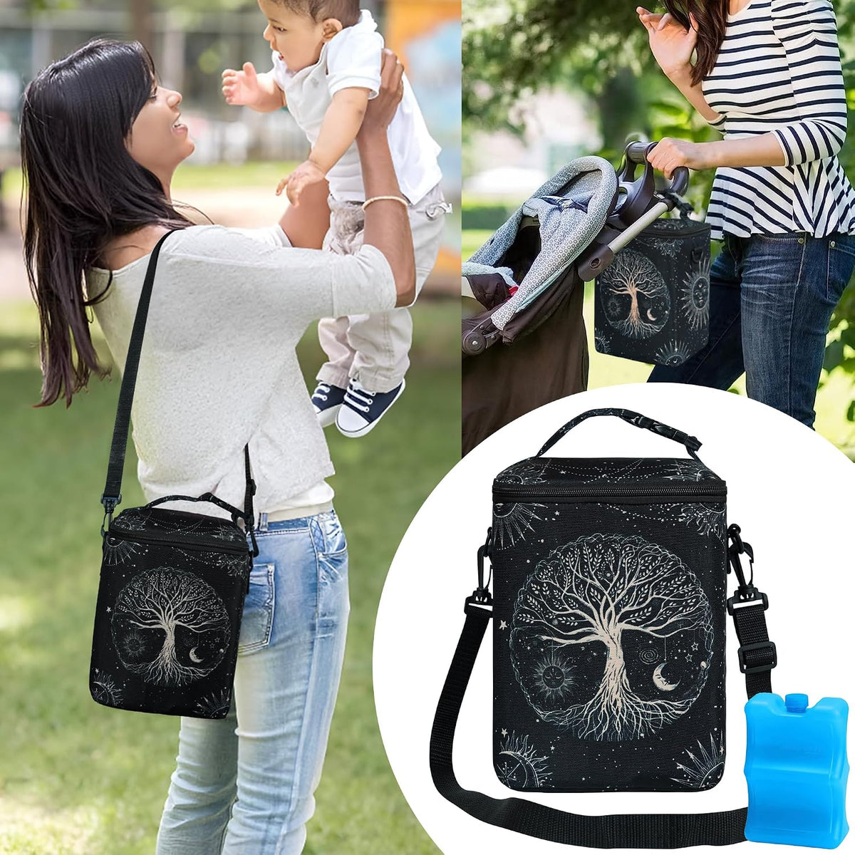 Breastmilk Cooler Bag with Ice Pack Fits 4 Baby Bottles Up To 9 Ounce Insulated Baby Bottle Bag Breast Milk Cooler on the Go with Strap Cooler Bag for Nursing Mom Daycare or Travel