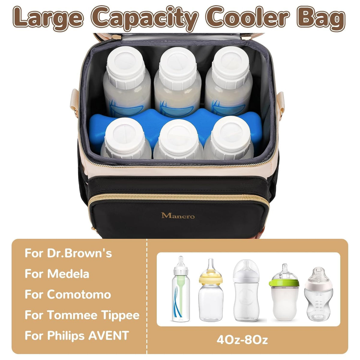 Expandable Breast Milk Cooler Travel Bag with Ice Pack