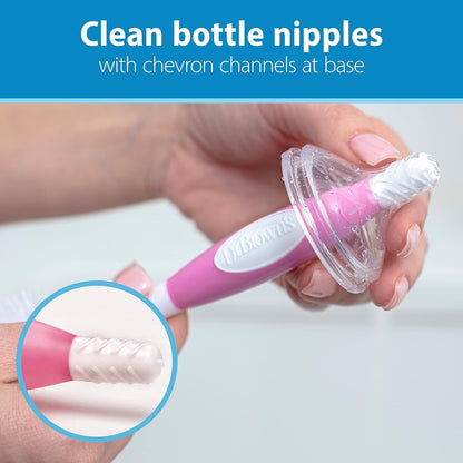 Baby Bottle Drying Tower, Stand-Up Drying Rack with Reusable Sponge Baby Bottle Cleaning Brush Set, 3-Pack, Pink