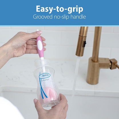 Baby Bottle Drying Tower, Stand-Up Drying Rack with Reusable Sponge Baby Bottle Cleaning Brush Set, 3-Pack, Pink