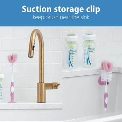 Baby Bottle Drying Tower, Stand-Up Drying Rack with Reusable Sponge Baby Bottle Cleaning Brush Set, 3-Pack, Pink