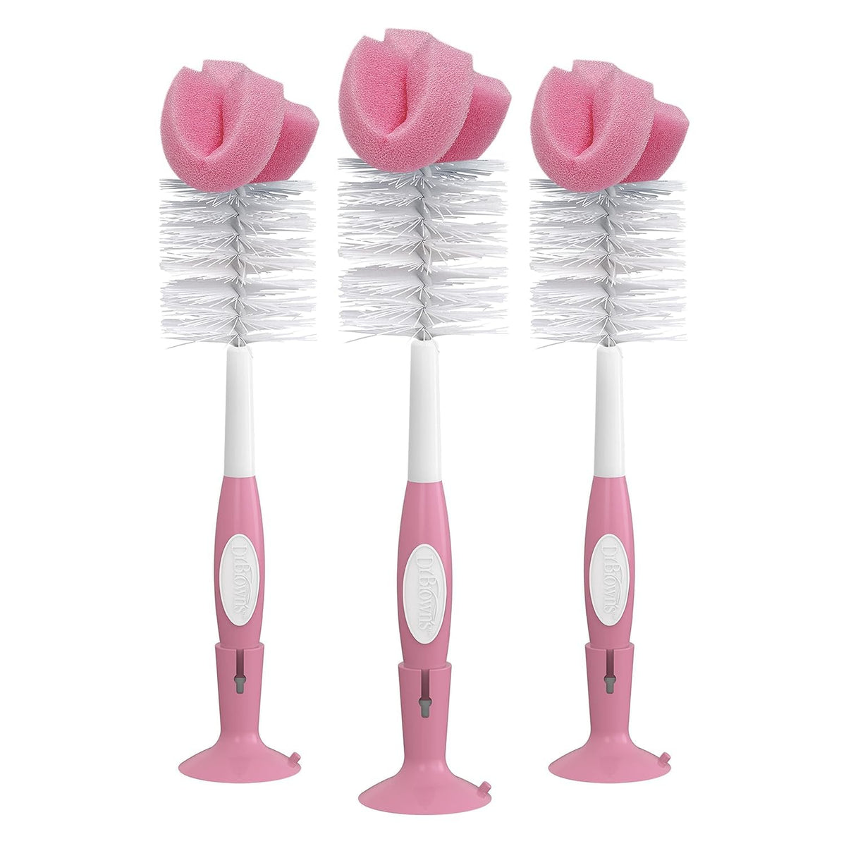Baby Bottle Drying Tower, Stand-Up Drying Rack with Reusable Sponge Baby Bottle Cleaning Brush Set, 3-Pack, Pink