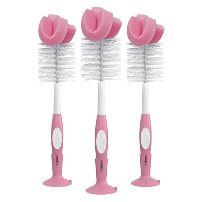 Baby Bottle Drying Tower, Stand-Up Drying Rack with Reusable Sponge Baby Bottle Cleaning Brush Set, 3-Pack, Pink