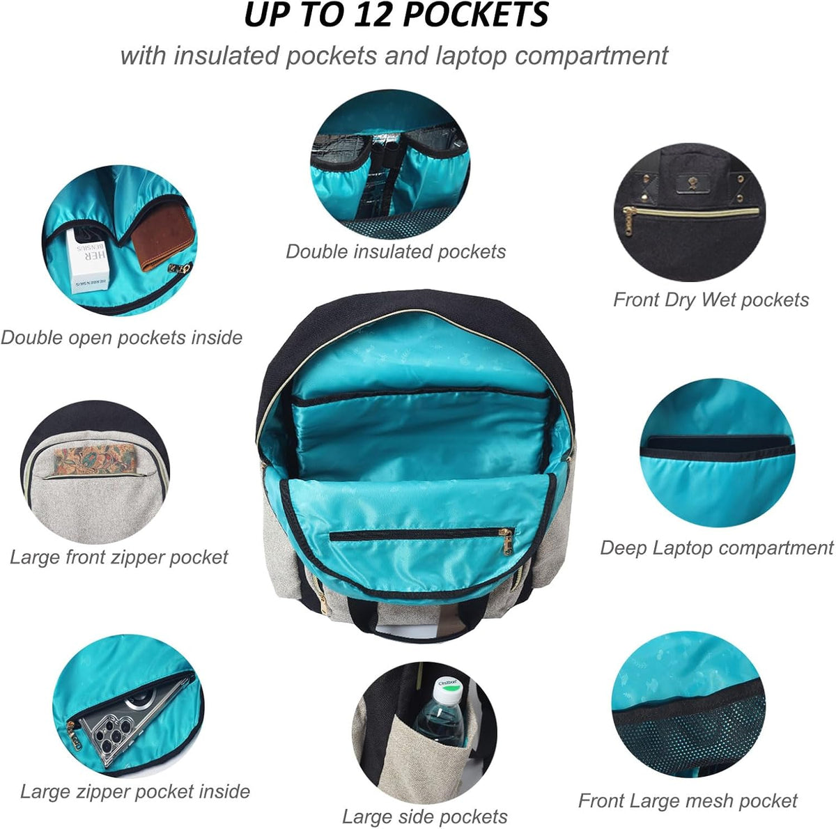 Diaper Bag Backpack, Large Capacity Multifunction Baby Essentials Fashion Travel Pack Linen Canvas office Laptop Bag (Linen Brown)