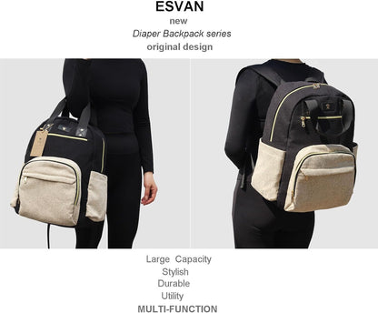 Diaper Bag Backpack, Large Capacity Multifunction Baby Essentials Fashion Travel Pack Linen Canvas office Laptop Bag (Linen Brown)