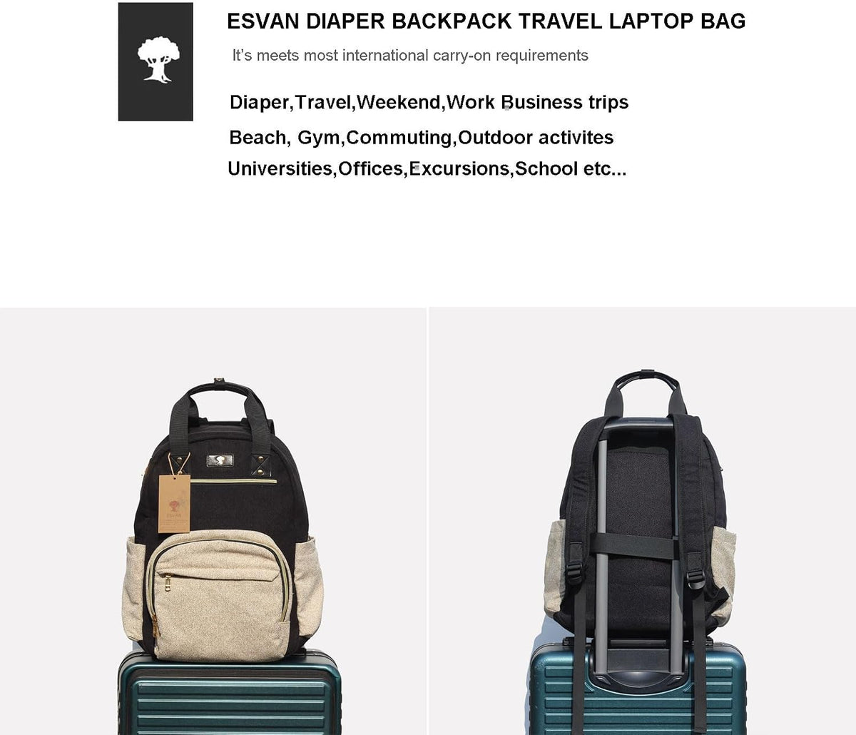 Diaper Bag Backpack, Large Capacity Multifunction Baby Essentials Fashion Travel Pack Linen Canvas office Laptop Bag (Linen Brown)