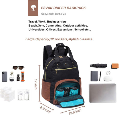 Diaper Bag Backpack, Large Capacity Multifunction Baby Essentials Fashion Travel Pack Linen Canvas office Laptop Bag (Linen Brown)