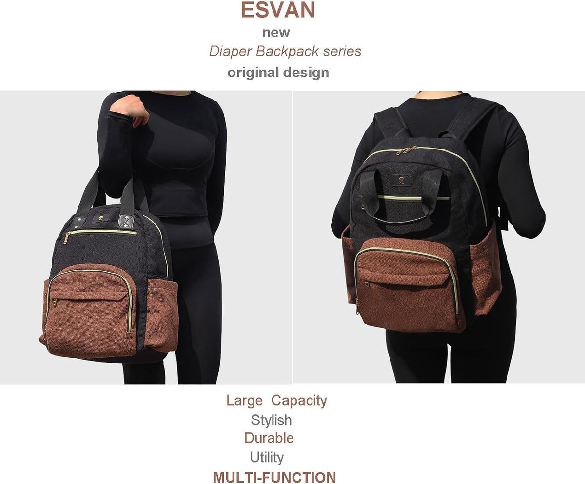 Diaper Bag Backpack, Large Capacity Multifunction Baby Essentials Fashion Travel Pack Linen Canvas office Laptop Bag (Linen Brown)