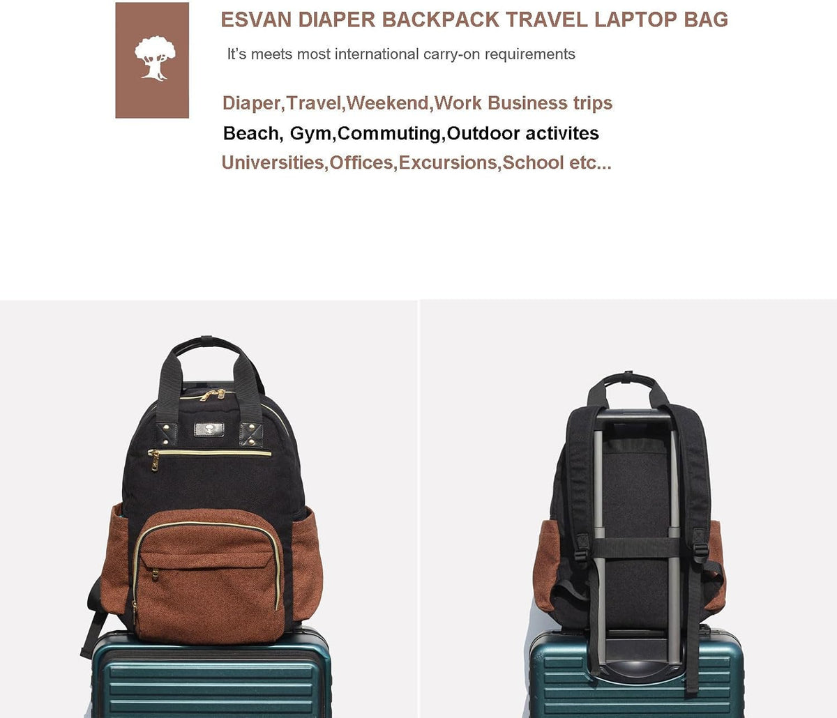 Diaper Bag Backpack, Large Capacity Multifunction Baby Essentials Fashion Travel Pack Linen Canvas office Laptop Bag (Linen Brown)