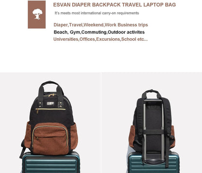 Diaper Bag Backpack, Large Capacity Multifunction Baby Essentials Fashion Travel Pack Linen Canvas office Laptop Bag (Linen Brown)