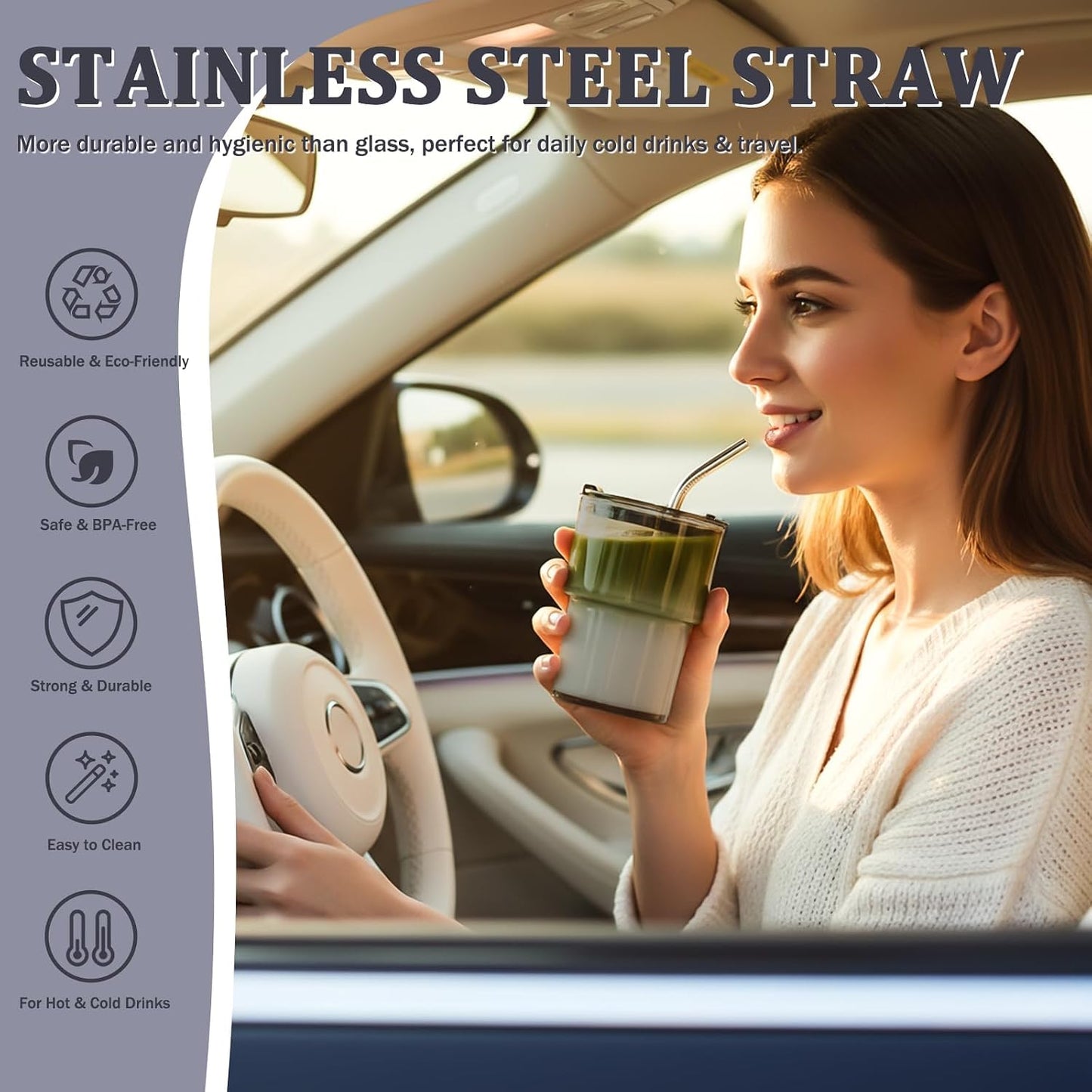 2 Packs Glass Tumbler with Lid and Straw 13 oz Cute Ice Coffee Cup Set Bulk Smoothie Juice Matcha Tea Cappuccino Water Simple Clear Hot Drink Glasses Travel Mug Kitchen Modern Glassware