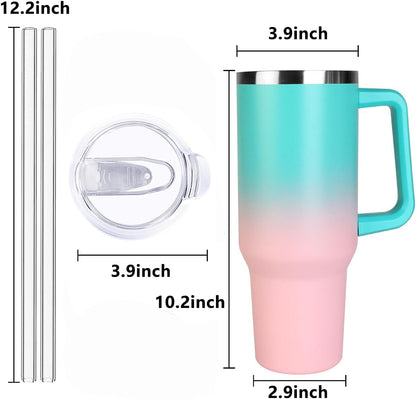 40 oz Tumbler with Handle and Straw Stainless Steel Insulated Tumbler Leak Proof Lid and Straw Lid Reusable Travel Mug Coffee Mug Cup Dishwasher Safe Keep Drinks Cold and Hot (Ceramics)