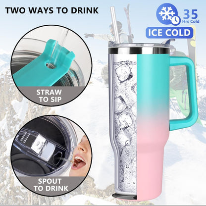 40 oz Tumbler with Handle and Straw Stainless Steel Insulated Tumbler Leak Proof Lid and Straw Lid Reusable Travel Mug Coffee Mug Cup Dishwasher Safe Keep Drinks Cold and Hot (Ceramics)