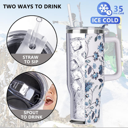 40 oz Tumbler with Handle and Straw Stainless Steel Insulated Tumbler Leak Proof Lid and Straw Lid Reusable Travel Mug Coffee Mug Cup Dishwasher Safe Keep Drinks Cold and Hot (Ceramics)
