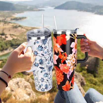 40 oz Tumbler with Handle and Straw Stainless Steel Insulated Tumbler Leak Proof Lid and Straw Lid Reusable Travel Mug Coffee Mug Cup Dishwasher Safe Keep Drinks Cold and Hot (Ceramics)