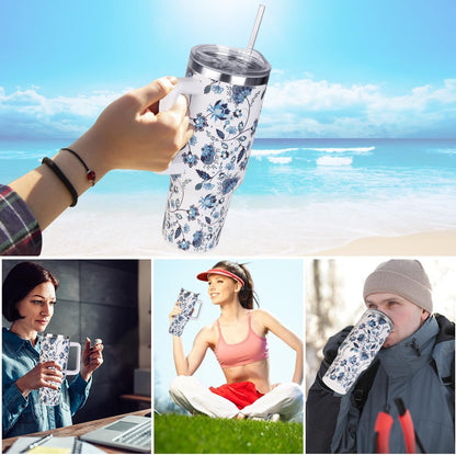 40 oz Tumbler with Handle and Straw Stainless Steel Insulated Tumbler Leak Proof Lid and Straw Lid Reusable Travel Mug Coffee Mug Cup Dishwasher Safe Keep Drinks Cold and Hot (Ceramics)