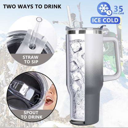 40 oz Tumbler with Handle and Straw Stainless Steel Insulated Tumbler Leak Proof Lid and Straw Lid Reusable Travel Mug Coffee Mug Cup Dishwasher Safe Keep Drinks Cold and Hot (Ceramics)
