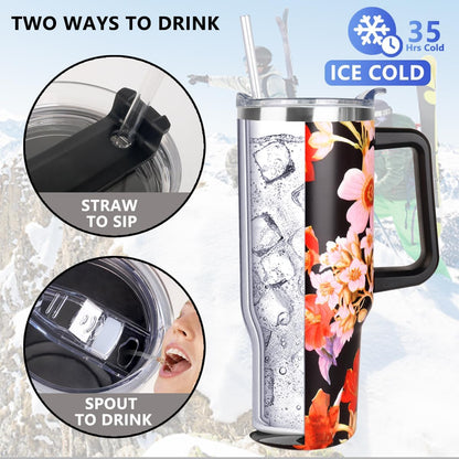 40 oz Tumbler with Handle and Straw Stainless Steel Insulated Tumbler Leak Proof Lid and Straw Lid Reusable Travel Mug Coffee Mug Cup Dishwasher Safe Keep Drinks Cold and Hot (Ceramics)