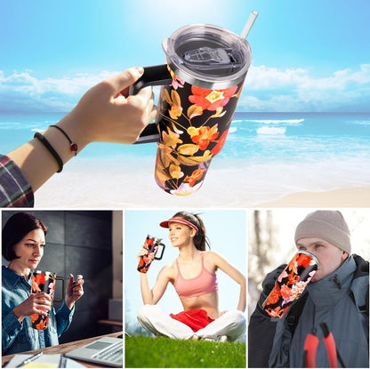 40 oz Tumbler with Handle and Straw Stainless Steel Insulated Tumbler Leak Proof Lid and Straw Lid Reusable Travel Mug Coffee Mug Cup Dishwasher Safe Keep Drinks Cold and Hot (Ceramics)