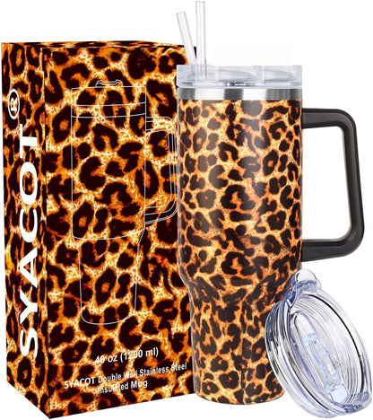 40 oz Tumbler with Handle and Straw Stainless Steel Insulated Tumbler Leak Proof Lid and Straw Lid Reusable Travel Mug Coffee Mug Cup Dishwasher Safe Keep Drinks Cold and Hot (Ceramics)
