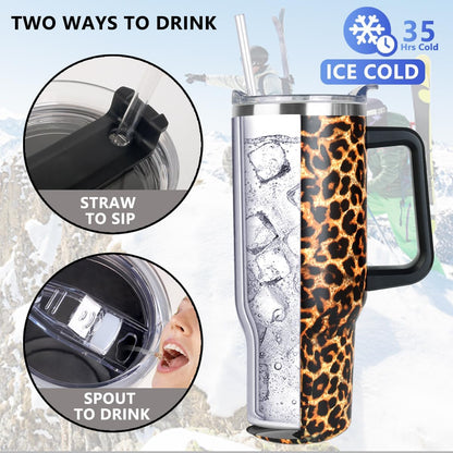 40 oz Tumbler with Handle and Straw Stainless Steel Insulated Tumbler Leak Proof Lid and Straw Lid Reusable Travel Mug Coffee Mug Cup Dishwasher Safe Keep Drinks Cold and Hot (Ceramics)
