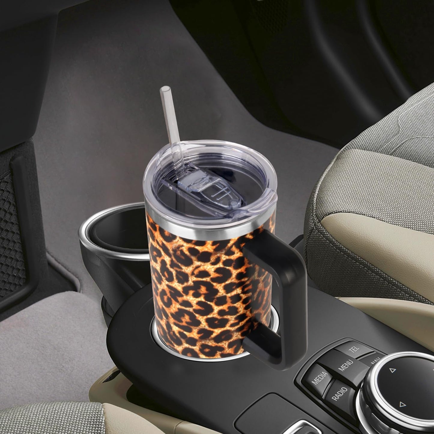 40 oz Tumbler with Handle and Straw Stainless Steel Insulated Tumbler Leak Proof Lid and Straw Lid Reusable Travel Mug Coffee Mug Cup Dishwasher Safe Keep Drinks Cold and Hot (Ceramics)