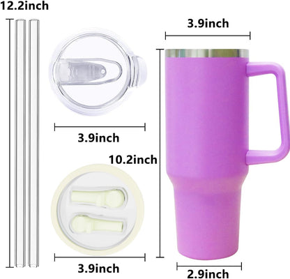 40 oz Tumbler with Handle and Straw Stainless Steel Insulated Tumbler Leak Proof Lid and Straw Lid Reusable Travel Mug Coffee Mug Cup Dishwasher Safe Keep Drinks Cold and Hot (Ceramics)