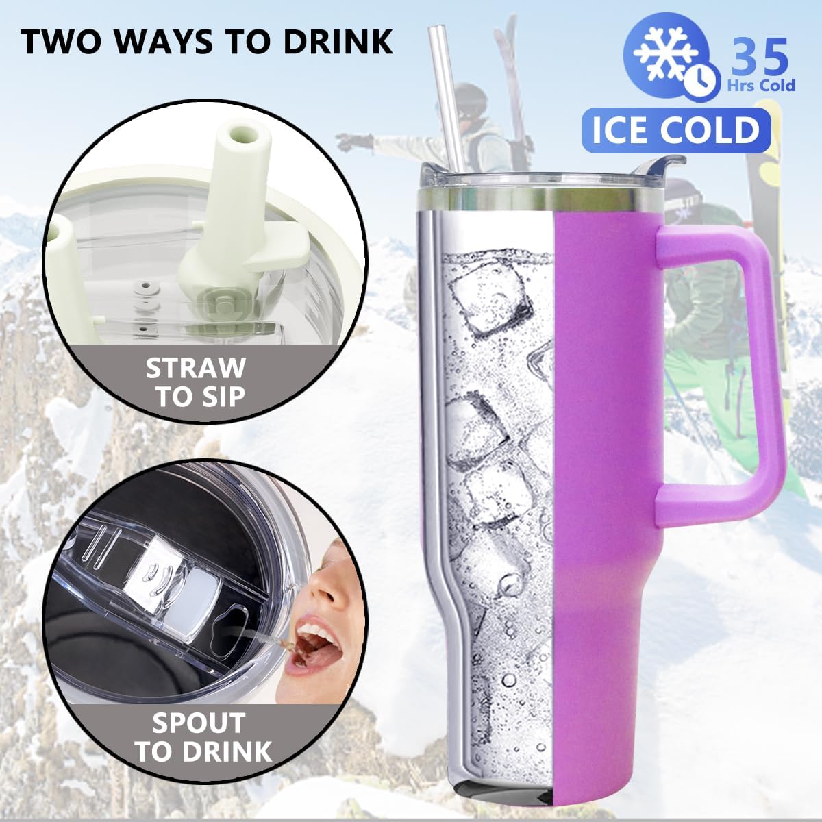 40 oz Tumbler with Handle and Straw Stainless Steel Insulated Tumbler Leak Proof Lid and Straw Lid Reusable Travel Mug Coffee Mug Cup Dishwasher Safe Keep Drinks Cold and Hot (Ceramics)