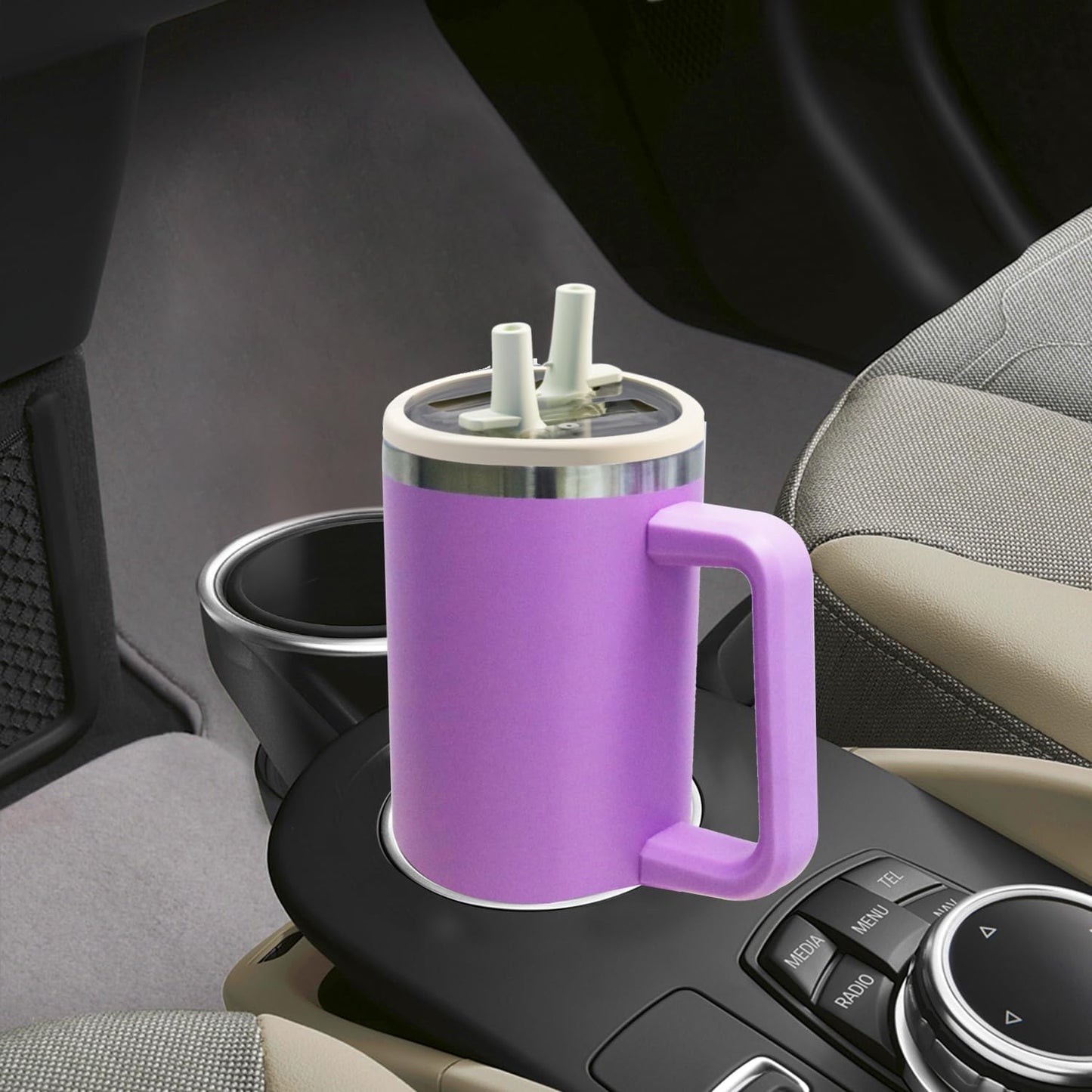 40 oz Tumbler with Handle and Straw Stainless Steel Insulated Tumbler Leak Proof Lid and Straw Lid Reusable Travel Mug Coffee Mug Cup Dishwasher Safe Keep Drinks Cold and Hot (Ceramics)
