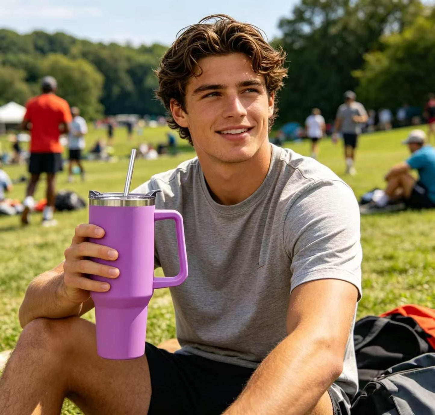 40 oz Tumbler with Handle and Straw Stainless Steel Insulated Tumbler Leak Proof Lid and Straw Lid Reusable Travel Mug Coffee Mug Cup Dishwasher Safe Keep Drinks Cold and Hot (Ceramics)