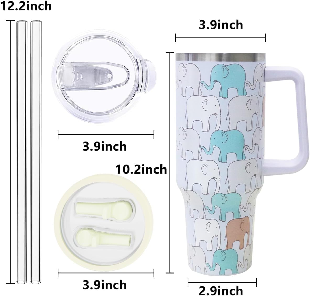 40 oz Tumbler with Handle and Straw Stainless Steel Insulated Tumbler Leak Proof Lid and Straw Lid Reusable Travel Mug Coffee Mug Cup Dishwasher Safe Keep Drinks Cold and Hot (Ceramics)