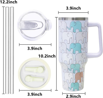 40 oz Tumbler with Handle and Straw Stainless Steel Insulated Tumbler Leak Proof Lid and Straw Lid Reusable Travel Mug Coffee Mug Cup Dishwasher Safe Keep Drinks Cold and Hot (Ceramics)